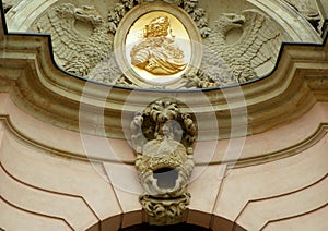 Germany, Berlin, German Historical Museum, relief and coat of arms above the main entrance to the building