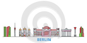 Germany, Berlin line cityscape, flat vector. Travel city landmark, oultine illustration, line world icons