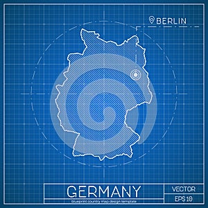 Germany blueprint map template with capital city.