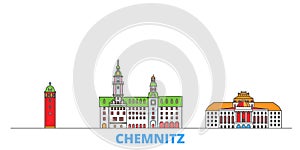 Germany, Chemnitz line cityscape, flat vector. Travel city landmark, oultine illustration, line world icons