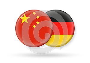 Germany and China circle flags. 3d icon. Round Chinese and German national symbols. Vector illustration