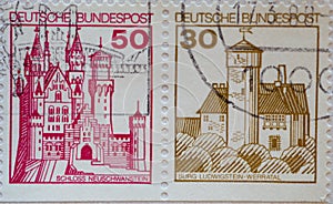 GERMANY - CIRCA 1977: a postage stamp from Germany, showing historical castles in Germany. Overprint part of a booklet