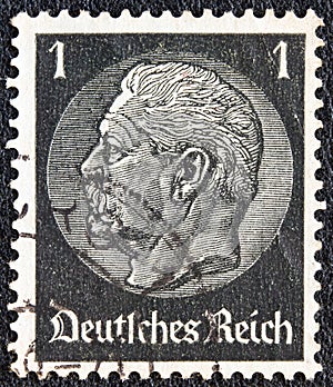 GERMANY - CIRCA 1933: A stamp printed in Germany shows President Paul von Hindenburg, circa 1933.