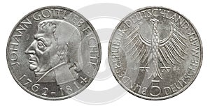 Germany collector coin 5 mark Fichte 1964 silver