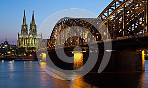 Germany, Cologne, Cathedral and Bridge