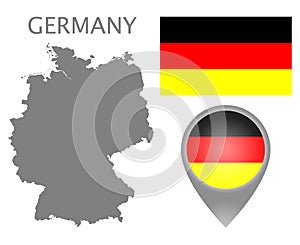Germany  flag, blank map and map pointer