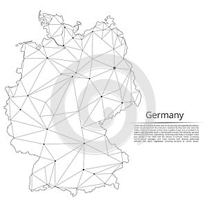 Germany communication network map. Vector low poly image of a global map with lights in the form of cities