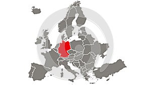 Germany country blinking red highlighted in map of Europe