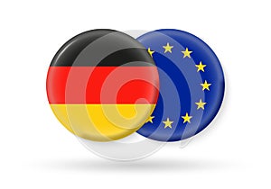 Germany and EU circle flags. 3d icon. European Union and German national symbols. Vector