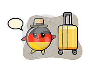 Germany flag badge cartoon illustration with luggage on vacation