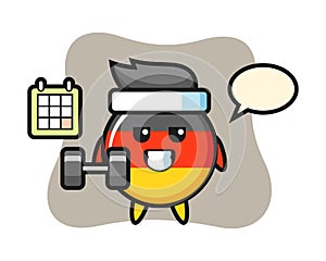 Germany flag badge mascot cartoon doing fitness with dumbbell