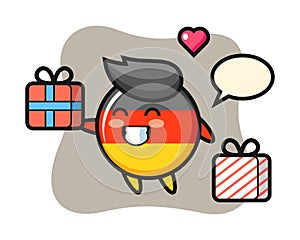 Germany flag badge mascot cartoon giving the gift