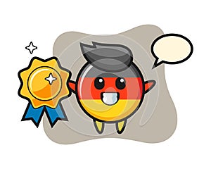 Germany flag badge mascot illustration holding a golden badge