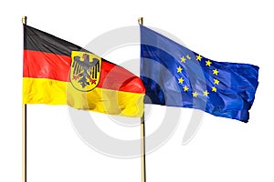 Germany Flag and EU Flag: Germany Federal Republic of Germany; in German: Bundesrepublik Deutschland and the European Union flags