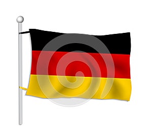 Germany flag waves on a flagpole, white background