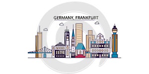 Germany, Frankfurt tourism landmarks, vector city travel illustration