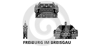 Germany, Freiburg Im Breisgau flat travel skyline set. Germany, Freiburg Im Breisgau black city vector illustration
