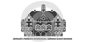 Germany, Freiburg Im Breisgau, German Clock Museum travel landmark vector illustration