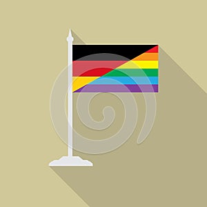 Germany gay pride flag with flagpole flat icon with long shadowt. LGBT community flag.