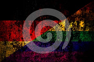 Germany, German, Gay, Pride flag on grunge metal background texture with scratches and cracks