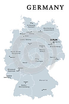 Germany, gray political map, states of the Federal Republic of Germany