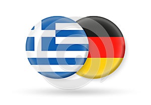 Germany and Greece circle flags. 3d icon. Round Greek and German national symbols. Vector illustration