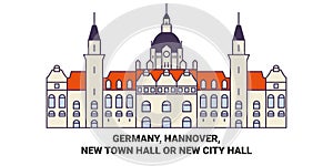 Germany, Hannover, New Town Hall Or New City Hall travel landmark vector illustration