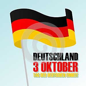 Germany Happy Unity Day or Tag der Deutschen Einheit, october 3 greeting card with waving German national flag. photo