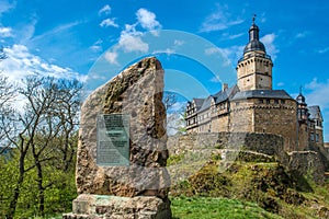 GERMANY. HARZ. Castle Falkenstein with memory plate for  medieval administrator Repgow photo