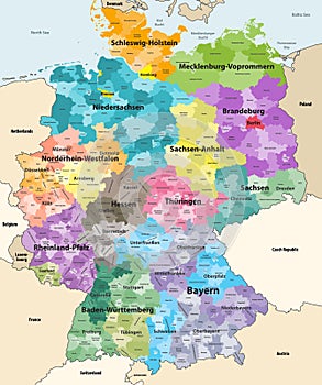 Germany high detailed vector map with neighbouring countries and territories