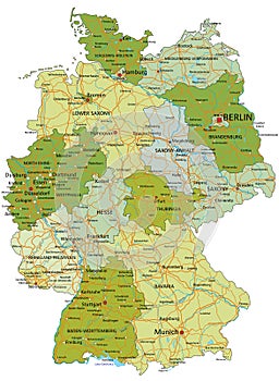 Germany - Highly detailed editable political map with separated layers.