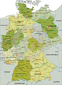 Germany - Highly detailed editable political map with separated layers.