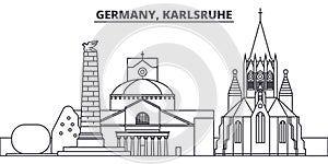 Germany, Karlsruhe line skyline vector illustration. Germany, Karlsruhe linear cityscape with famous landmarks, city