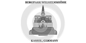 Germany, Kassel, Bergpark Wilhelmshohe city skyline isolated vector illustration, icons