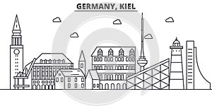 Germany, Kiel architecture line skyline illustration. Linear vector cityscape with famous landmarks, city sights, design