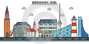 Germany, Kiel. City skyline architecture . Editable