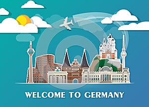 Germany Landmark Global Travel And Journey paper background. Vector Design Template.used for your advertisement, book, banner, te