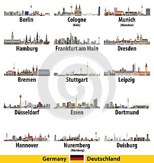 Germany largest cities skylines isolated icons vector illustration