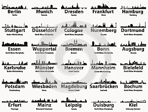 Germany largest cities skylines silhouettes vector set photo