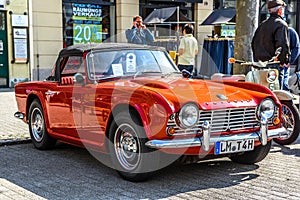 GERMANY, LIMBURG - APR 2017: red TRIUMPH TR4 TR5 1961 in Limburg an der Lahn, Hesse, Germany