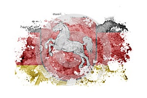Germany, Lower Saxony, state flag background painted on white paper with watercolor
