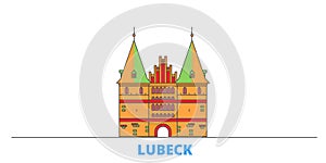 Germany, Lubeck City line cityscape, flat vector. Travel city landmark, oultine illustration, line world icons