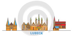 Germany, Lubeck line cityscape, flat vector. Travel city landmark, oultine illustration, line world icons