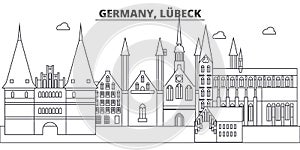 Germany, Lubeck line skyline vector illustration. Germany, Lubeck linear cityscape with famous landmarks, city sights