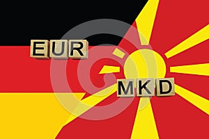 Germany and Macedonia currencies codes on national flags background