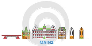 Germany, Mainz line cityscape, flat vector. Travel city landmark, oultine illustration, line world icons