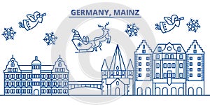 Germany, Mainz winter city skyline. Merry Christmas, Happy New Year