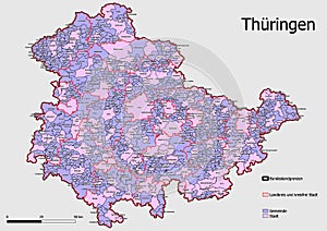 Map Administrative Structure State of Thuringia Germany