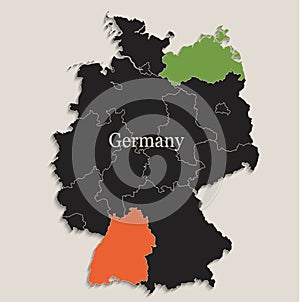 Germany map Black colors blackboard separate states individual