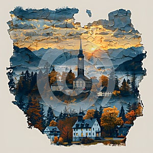 Germany Map - Calming Digital Landscape with Skyblue, Sandbeige, and Midnightblue photo